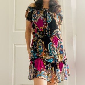 XOXO bohemian mini dress, bright colors, size S.